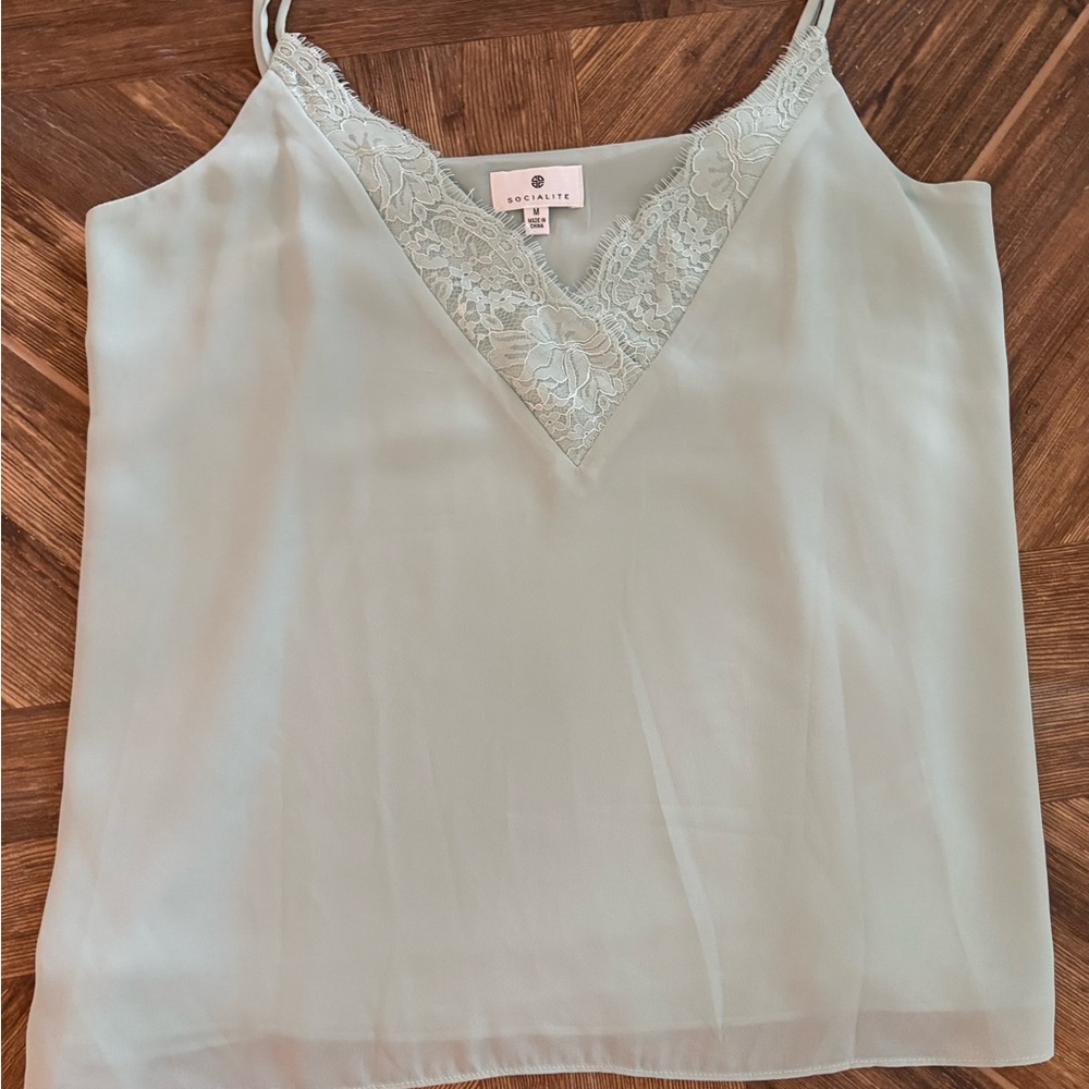 Socialite Sage Green Camisole with Lace Trim Size Medium M